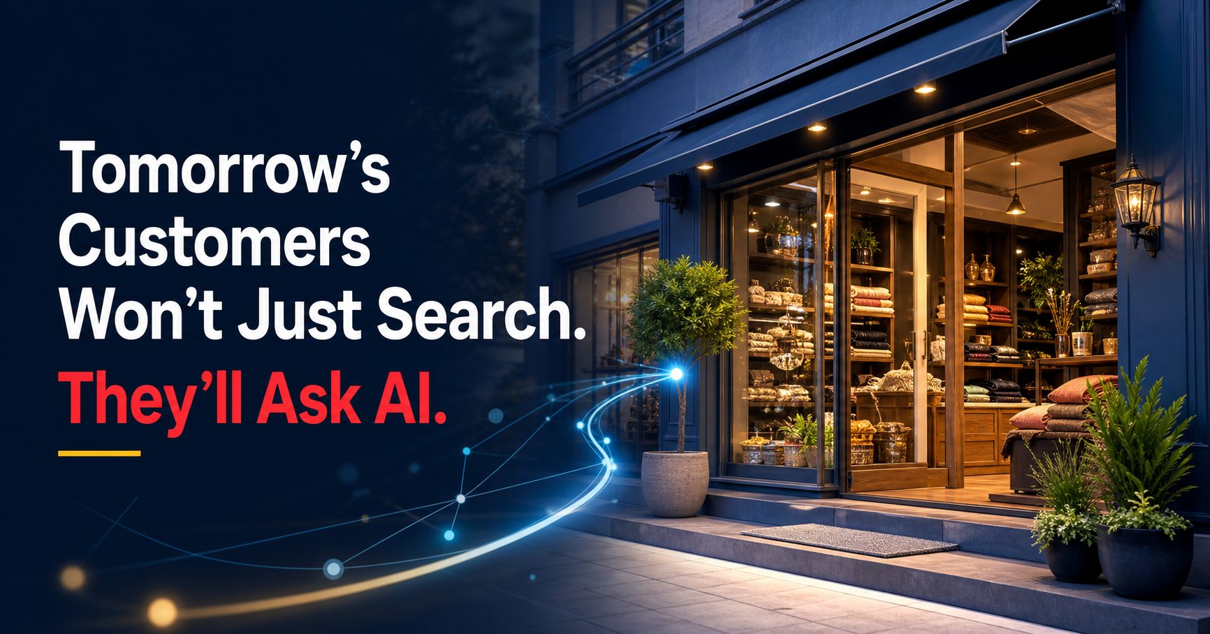 A modern neighbourhood shop connected to AI-powered customer discovery